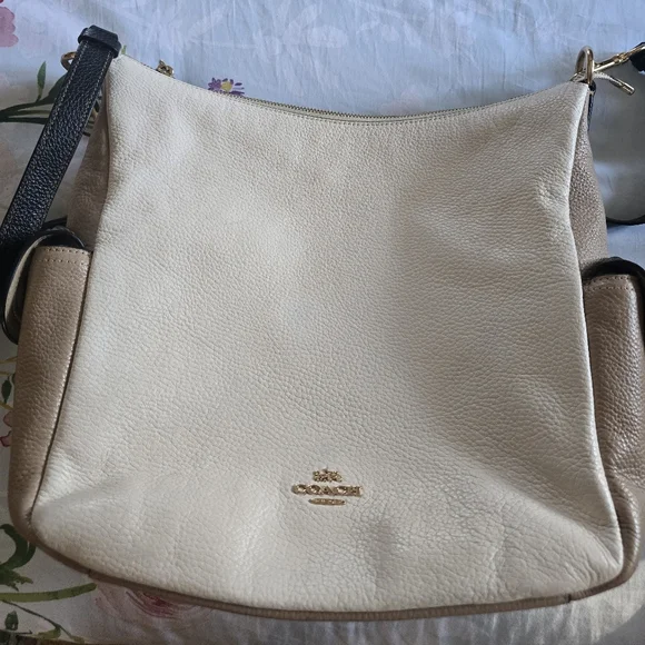 COACH PEBBLE LEATHER SHOULDER BAG, LIKE NEW TAN-TAUPE-BROWN, POCKETS, LINED - Picture 1 of 10